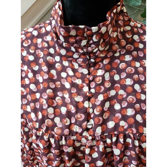 Eloquii Blouse Top Women 22 Patterned Pleated Mock Neck Long Sleeve Button Front - Picture 10 of 13